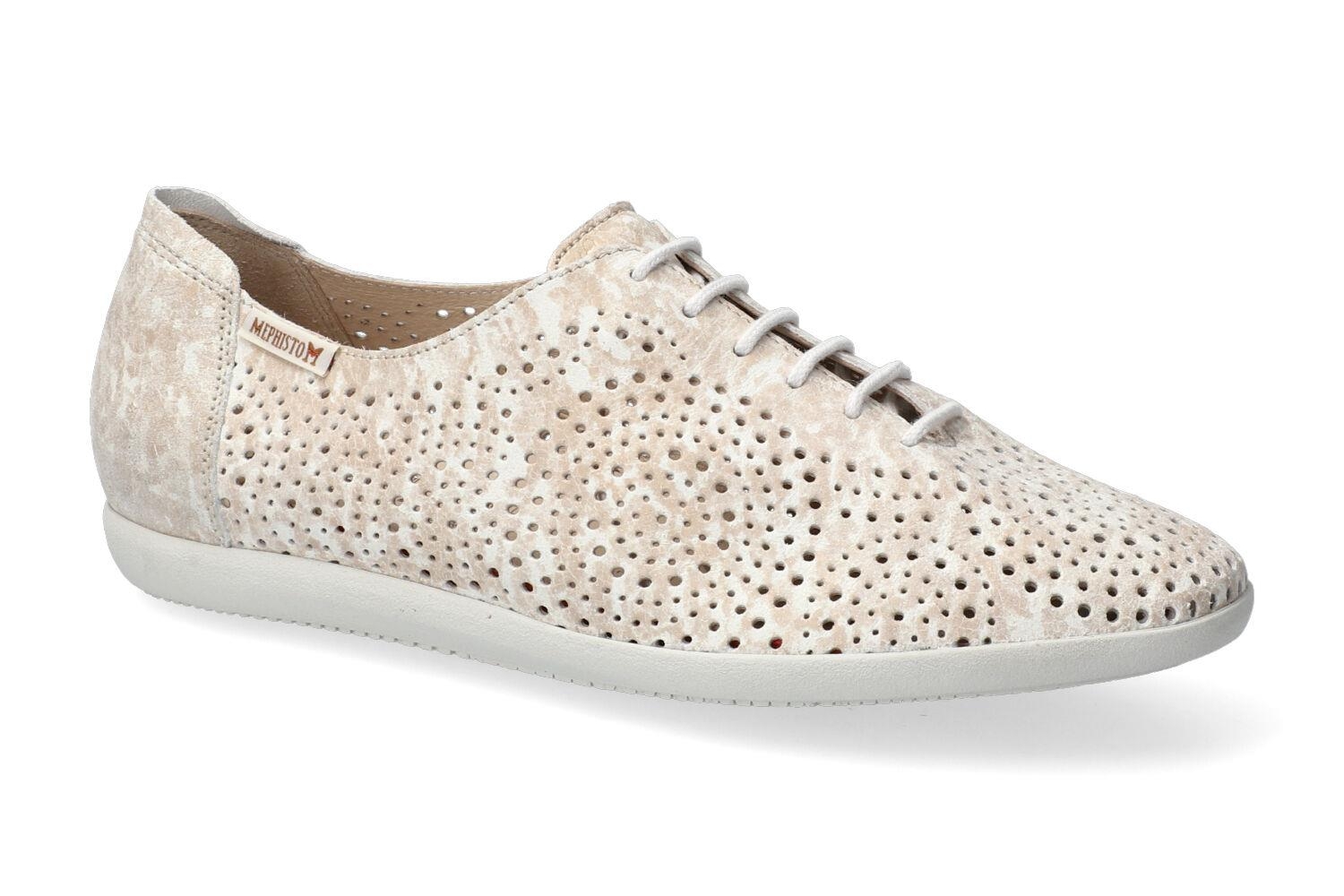 Derbies Femme Mephisto June Lutece/Kelly - Cuir Beige Fantaisie, Semelle Confort, Fermeture éclair